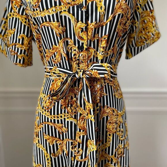 Walter Baker Button Front Shirt Dress Stripe Chain Filagree 6 - Picture 6 of 7